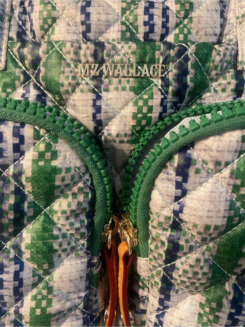 MZ Wallace Spring Plaid Gren Blue Quilted Nik Duffel Travel Bag - Picture 3 of 14
